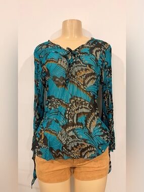bebe GYPSY Butterfly Print Peasant Blouse top Y2K